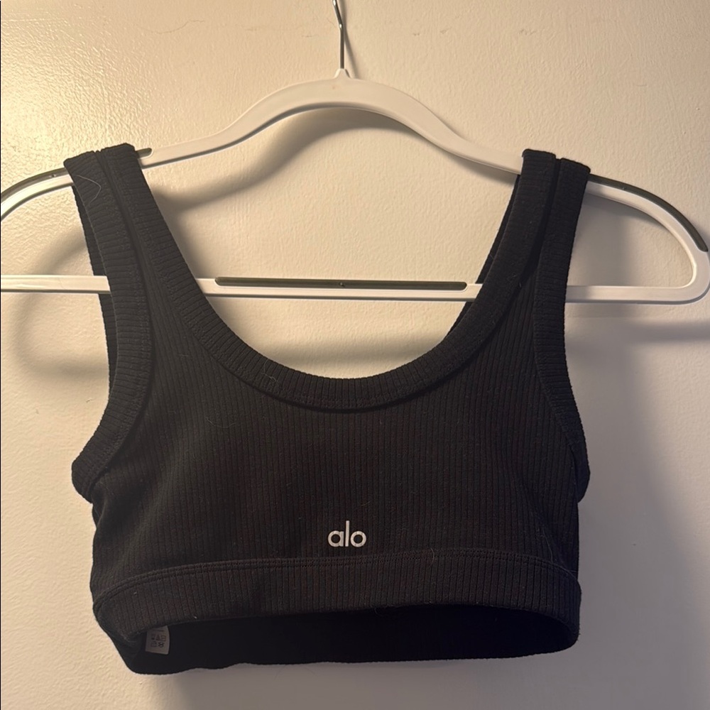 Alo Black Ribbed Tank Top - Picture 2 of 5